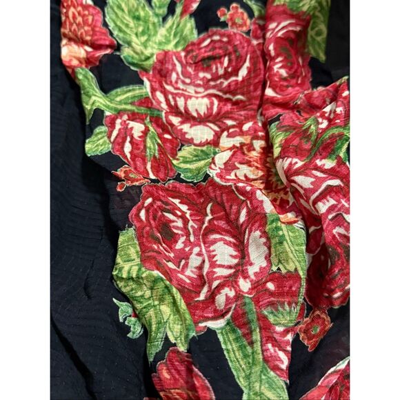 New April Cornell Rose Scarf 40x40 Floral Cottage~Black - Picture 2 of 7